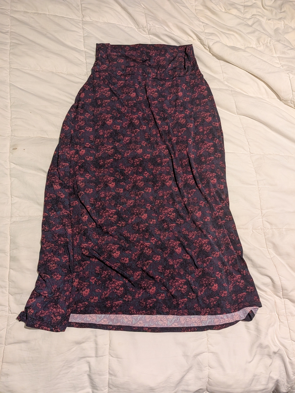 LuLaRoe Maxi Skirt in Navy with Pink Floral Print XL Burgundy